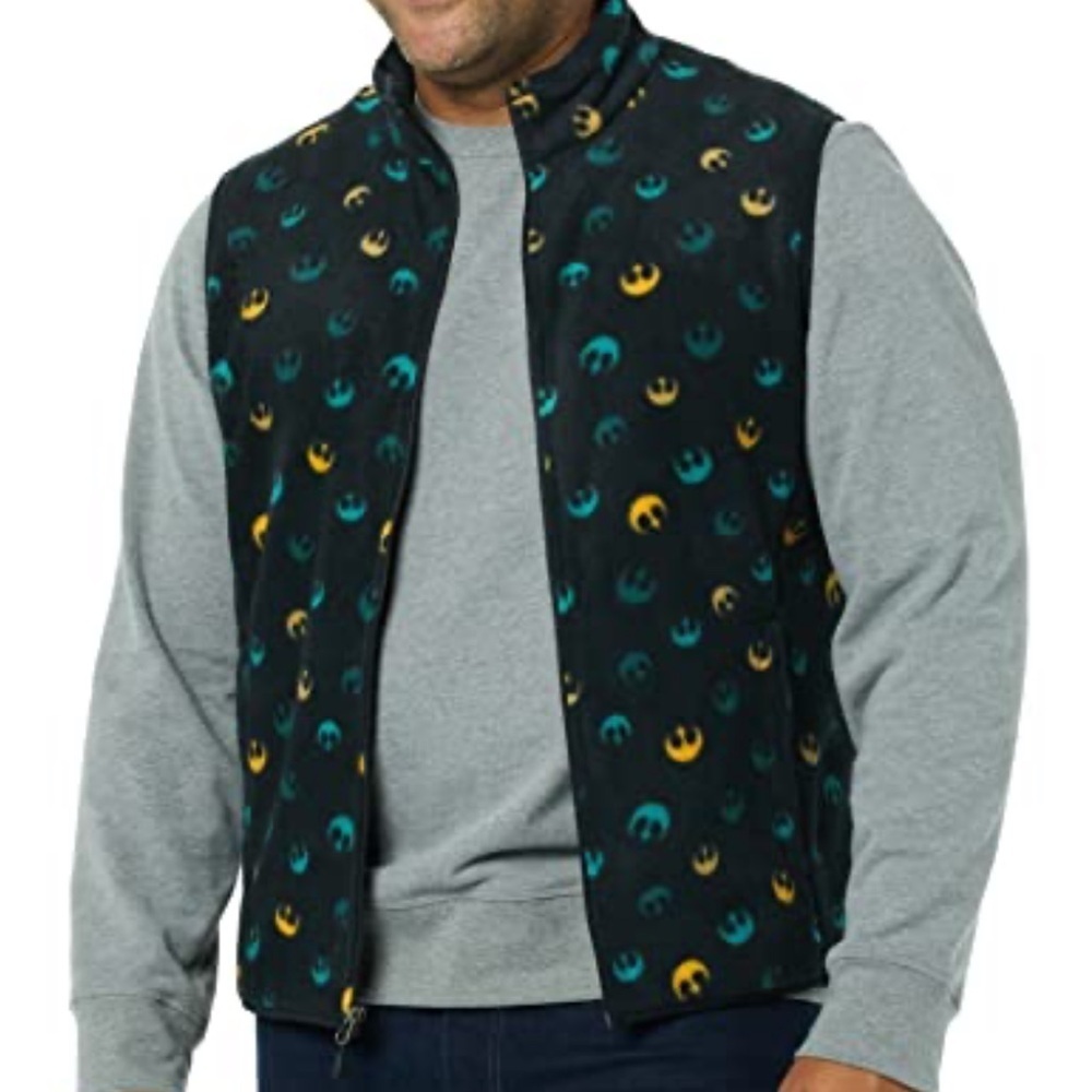 Disney Star Wars Polar Fleece Black Yellow Patterned Vest NEW XXL